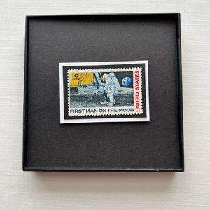 First Man on the Moon 1969 Framed Postage Stamp Vintage USA #C76